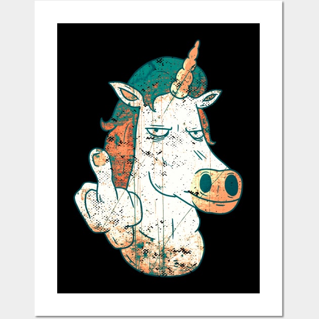 Middle Finger Unicorn Angry Wall Art by Lionstar